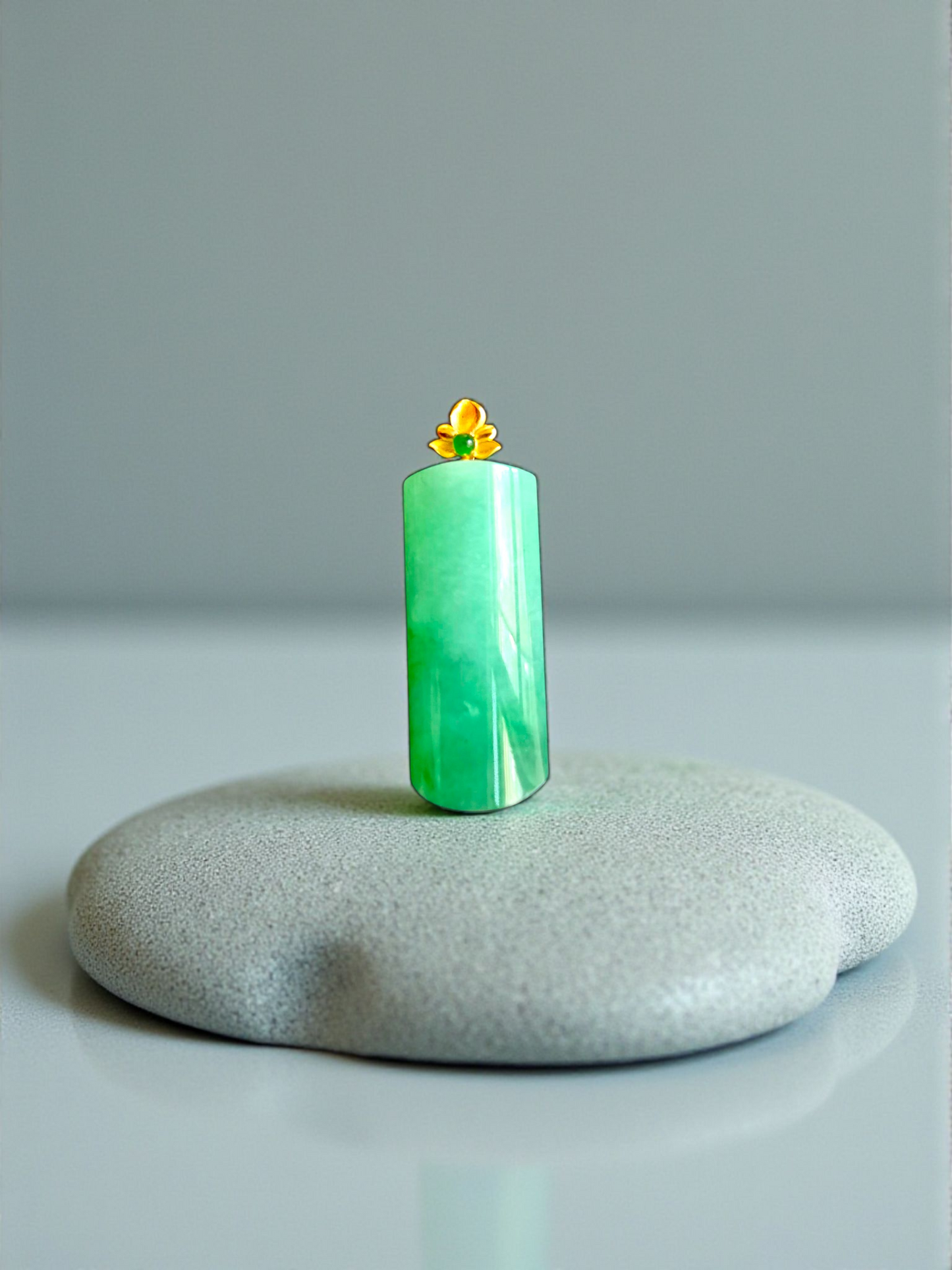 Marugame (MADE IN JAPAN) Crescent Tube Burmese A-Jadeite Charm Pendant (with 18K Solid Yellow Gold) - Certified - V1