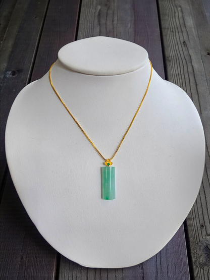 Marugame (MADE IN JAPAN) Crescent Tube Burmese A-Jadeite Charm Pendant (with 18K Solid Yellow Gold) - Certified - V2