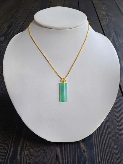 Marugame (MADE IN JAPAN) Crescent Tube Burmese A-Jadeite Charm Pendant (with 18K Solid Yellow Gold) - Certified - V2