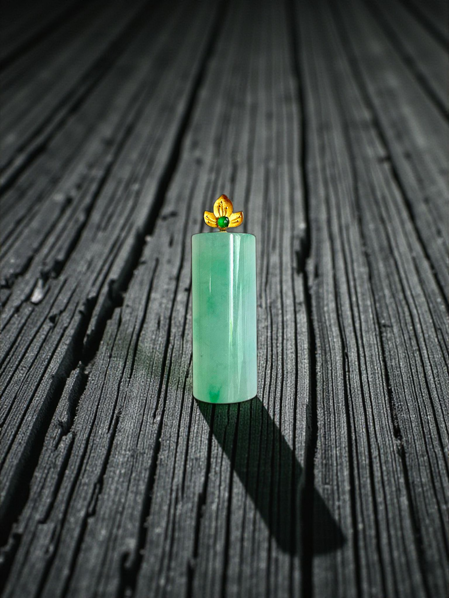 Marugame (MADE IN JAPAN) Crescent Tube Burmese A-Jadeite Charm Pendant (with 18K Solid Yellow Gold) - Certified - V2