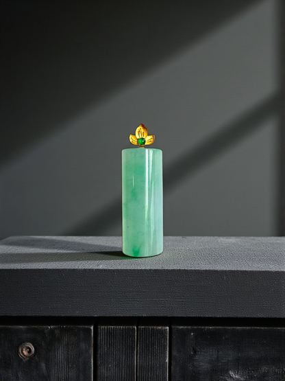 Marugame (MADE IN JAPAN) Crescent Tube Burmese A-Jadeite Charm Pendant (with 18K Solid Yellow Gold) - Certified - V2