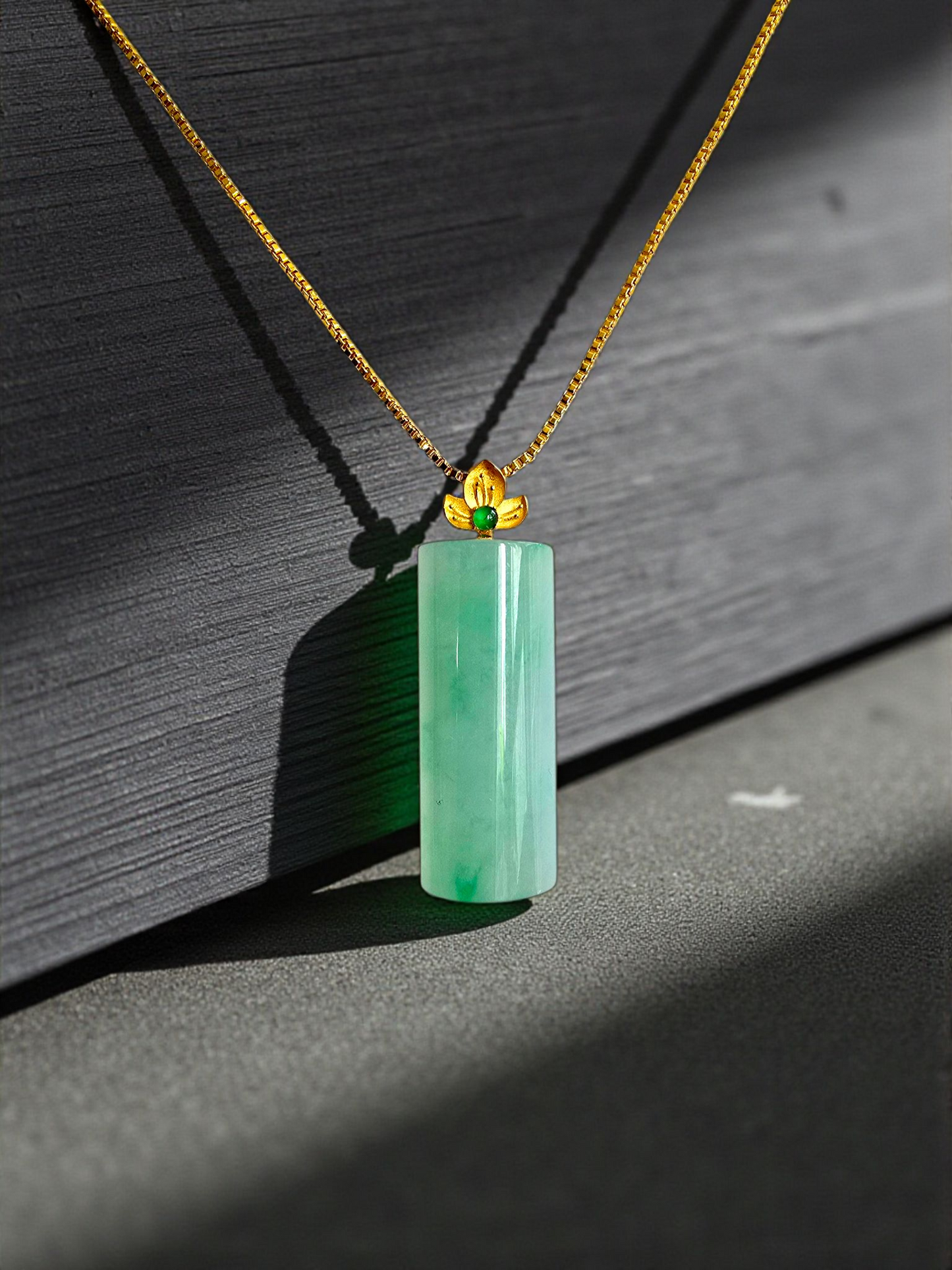 Marugame (MADE IN JAPAN) Crescent Tube Burmese A-Jadeite Charm Pendant (with 18K Solid Yellow Gold) - Certified - V2