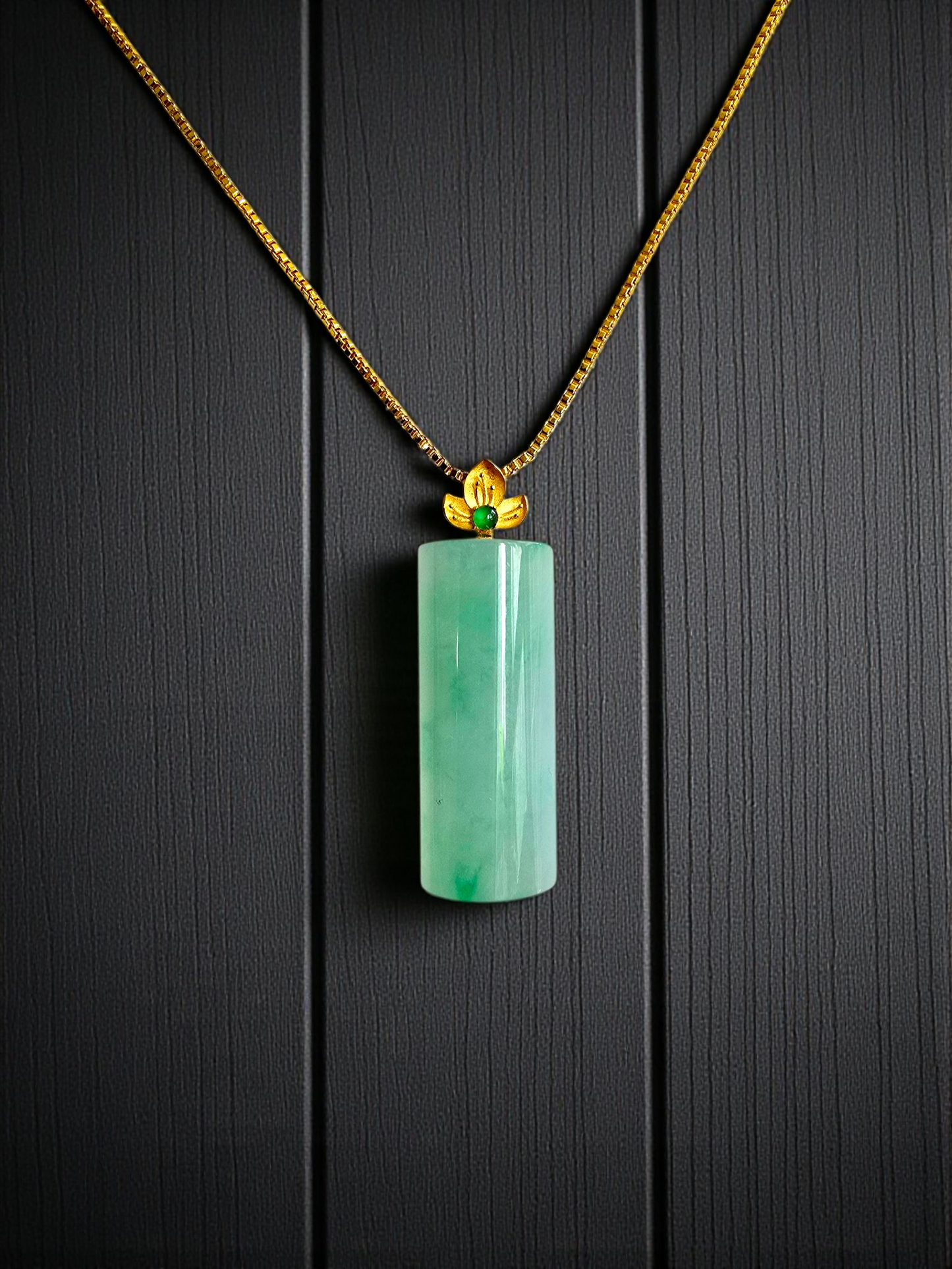 Marugame (MADE IN JAPAN) Crescent Tube Burmese A-Jadeite Charm Pendant (with 18K Solid Yellow Gold) - Certified - V2