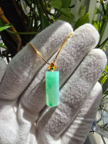 Marugame (MADE IN JAPAN) Crescent Tube Burmese A-Jadeite Charm Pendant (with 18K Solid Yellow Gold) - Certified - V2