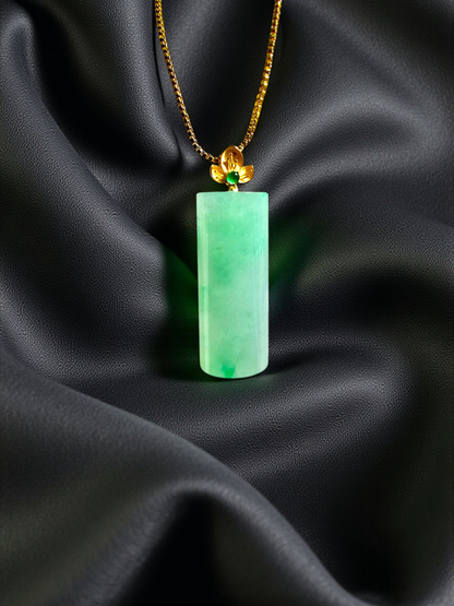 Marugame (MADE IN JAPAN) Crescent Tube Burmese A-Jadeite Charm Pendant (with 18K Solid Yellow Gold) - Certified - V2