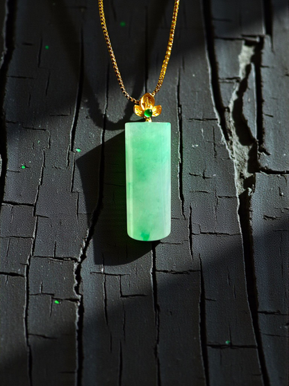 Marugame (MADE IN JAPAN) Crescent Tube Burmese A-Jadeite Charm Pendant (with 18K Solid Yellow Gold) - Certified - V2