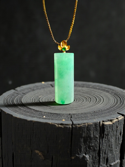 Marugame (MADE IN JAPAN) Crescent Tube Burmese A-Jadeite Charm Pendant (with 18K Solid Yellow Gold) - Certified - V2