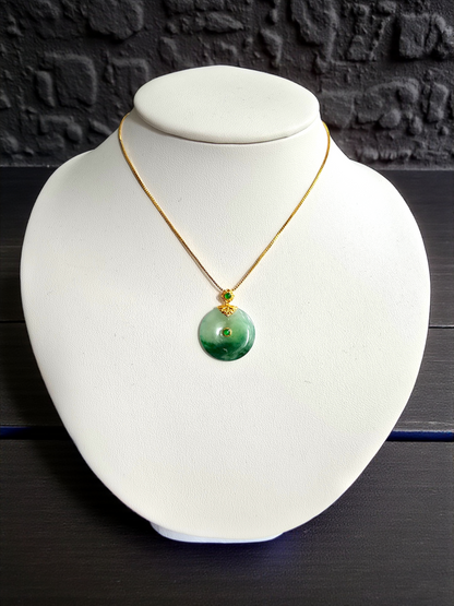 Emperors' Round Burmese A-Jadeite 21.00 mm Donut Pendant (with 18K Yellow Gold) - Certified - V11