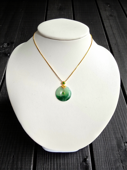 Emperors' Round Burmese A-Jadeite 21.00 mm Donut Pendant (with 18K Yellow Gold) - Certified - V11