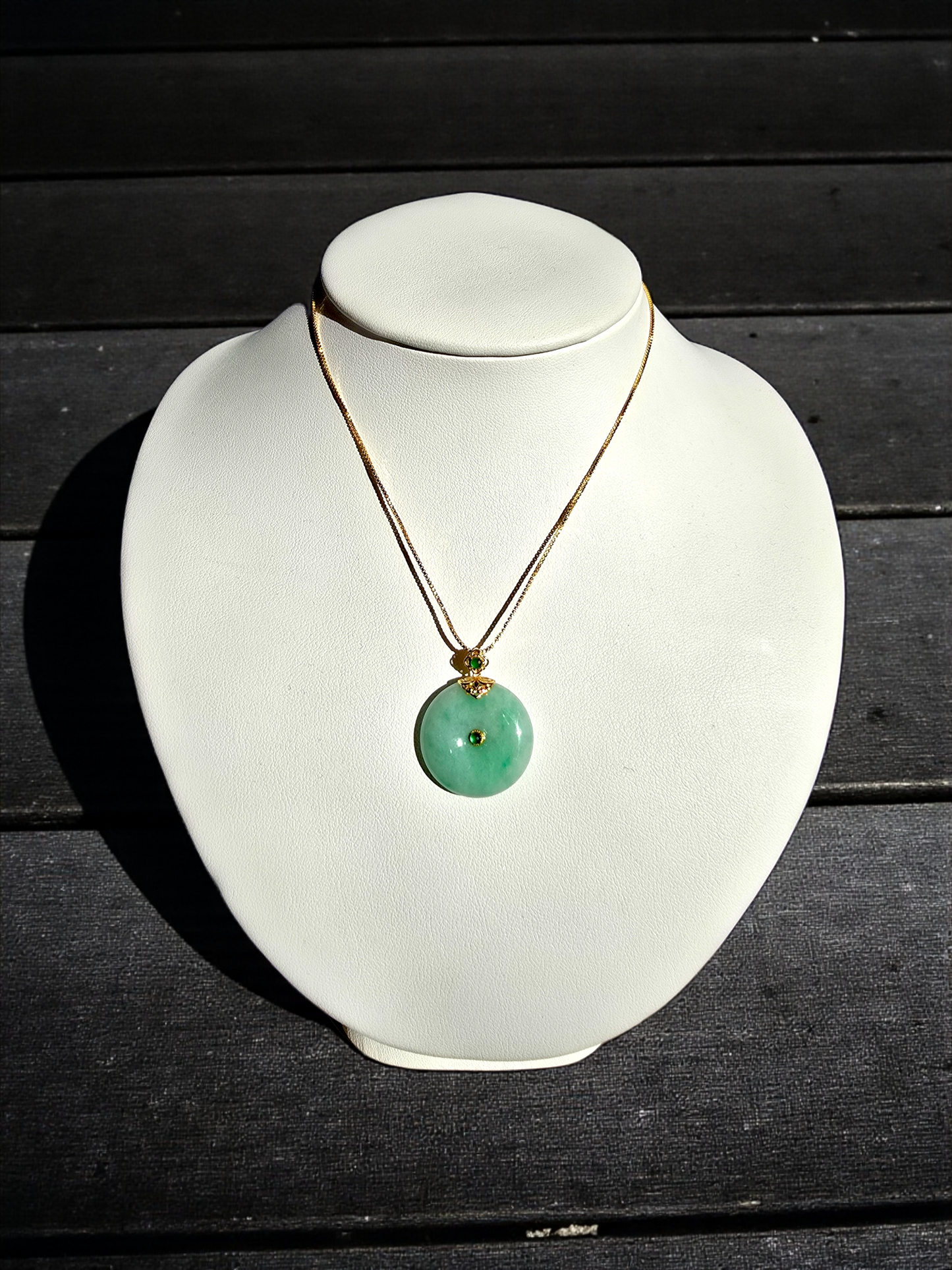Emperors' Round Burmese A-Jadeite 24.00 mm Donut Pendant (with 18K Yellow Gold) - Certified - V12