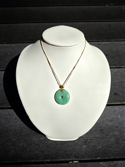 Emperors' Round Burmese A-Jadeite 24.00 mm Donut Pendant (with 18K Yellow Gold) - Certified - V12