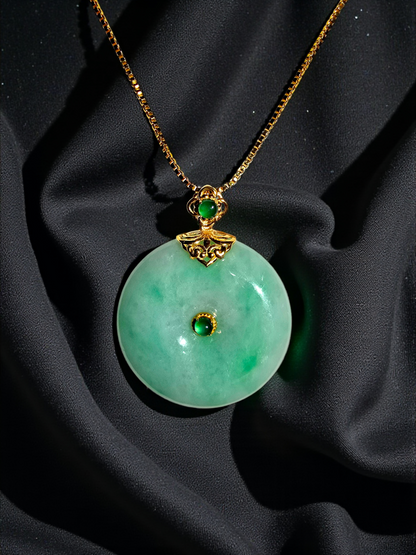 Emperors' Round Burmese A-Jadeite 24.00 mm Donut Pendant (with 18K Yellow Gold) - Certified - V12