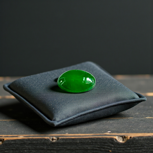 Certified MADE IN JAPAN 1.175 cts. Bright Imperial Green Burmese A-Jadeite Oval Cabochon Loose Stone LS28