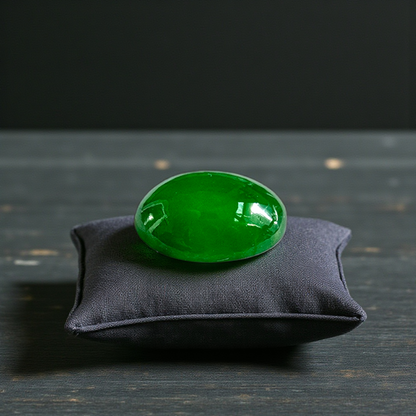 Certified MADE IN JAPAN 1.175 cts. Bright Imperial Green Burmese A-Jadeite Oval Cabochon Loose Stone LS28