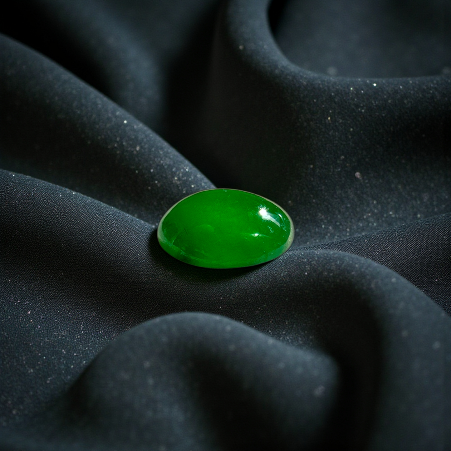 Certified MADE IN JAPAN 1.175 cts. Bright Imperial Green Burmese A-Jadeite Oval Cabochon Loose Stone LS28