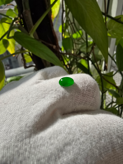 Certified MADE IN JAPAN 1.175 cts. Bright Imperial Green Burmese A-Jadeite Oval Cabochon Loose Stone LS28