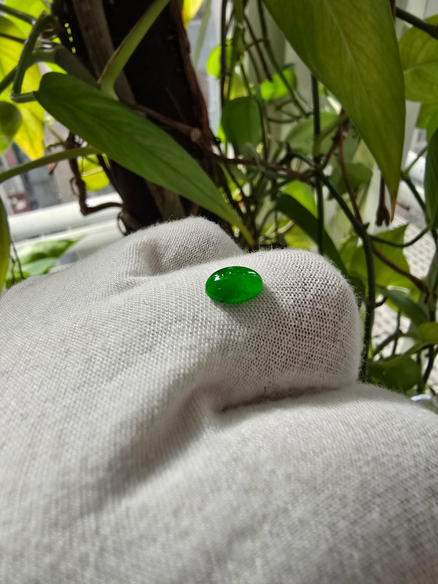 Certified MADE IN JAPAN 1.175 cts. Bright Imperial Green Burmese A-Jadeite Oval Cabochon Loose Stone LS28