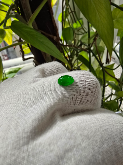 Certified MADE IN JAPAN 1.175 cts. Bright Imperial Green Burmese A-Jadeite Oval Cabochon Loose Stone LS28