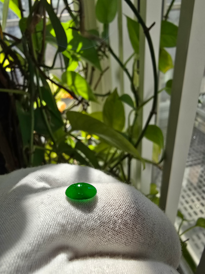 Certified MADE IN JAPAN 1.538 cts. Deep Imperial Green Burmese A-Jadeite Oval Cabochon Loose Stone LS29