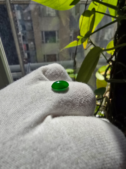 Certified MADE IN JAPAN 1.538 cts. Deep Imperial Green Burmese A-Jadeite Oval Cabochon Loose Stone LS29