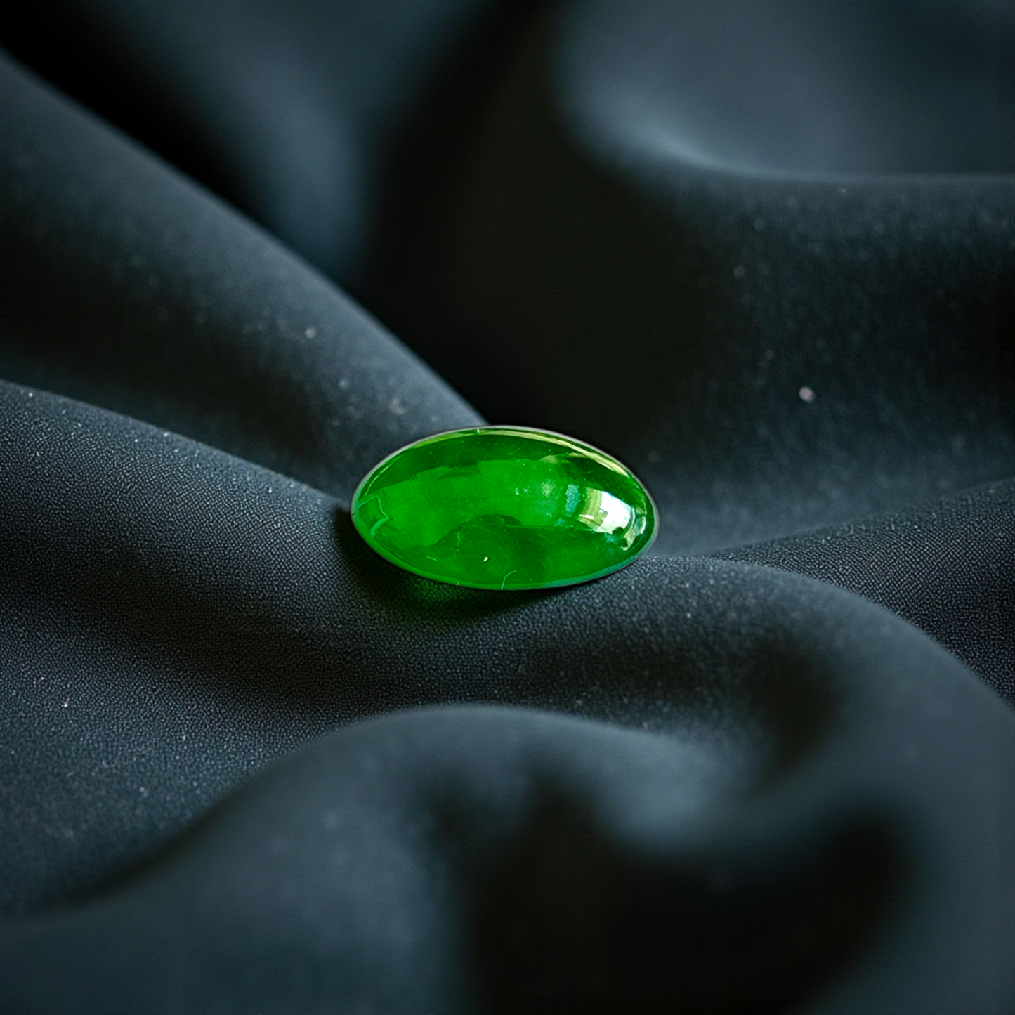 Certified MADE IN JAPAN 2.192 cts. Bright Imperial Green Burmese A-Jadeite Oval Cabochon Loose Stone LS30