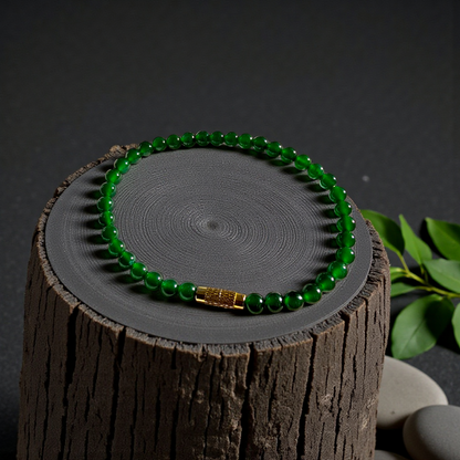 Certified Imperial Japanese Green Burmese A-Jade Beaded Bracelet (MADE IN JAPAN) (4.50 mm Each x 38 beads) 05041 (With Sterling Silver 925)