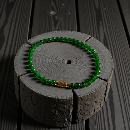 Certified Imperial Japanese Green Burmese A-Jade Beaded Bracelet (MADE IN JAPAN) (4.50 mm Each x 38 beads) 05041 (With Sterling Silver 925)