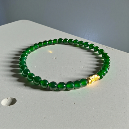 Certified Imperial Japanese Green Burmese A-Jade Beaded Bracelet (MADE IN JAPAN) (4.50 mm Each x 38 beads) 05041 (With Sterling Silver 925)