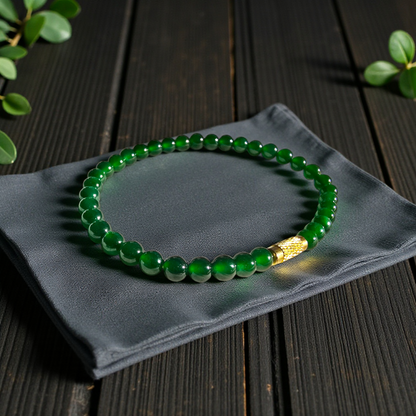 Certified Imperial Japanese Green Burmese A-Jade Beaded Bracelet (MADE IN JAPAN) (4.50 mm Each x 38 beads) 05041 (With Sterling Silver 925)
