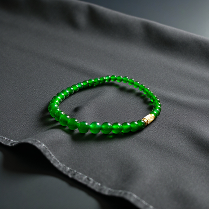 Certified Imperial Japanese Green Burmese A-Jade Beaded Bracelet (MADE IN JAPAN) (4.50 mm Each x 38 beads) 05041 (With Sterling Silver 925)