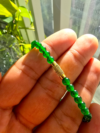 Certified Imperial Japanese Green Burmese A-Jade Beaded Bracelet (MADE IN JAPAN) (4.50 mm Each x 38 beads) 05041 (With Sterling Silver 925)