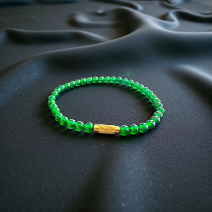 Certified Imperial Japanese Green Burmese A-Jade Beaded Bracelet (MADE IN JAPAN) (4.50 mm Each x 38 beads) 05041 (With Sterling Silver 925)