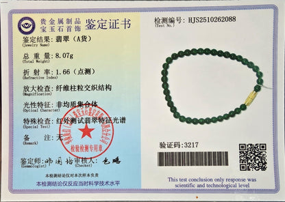 Certified Imperial Japanese Green Burmese A-Jade Beaded Bracelet (MADE IN JAPAN) (4.50 mm Each x 38 beads) 05041 (With Sterling Silver 925)