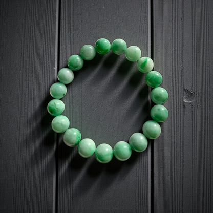Certified Japanese Bright Green Burmese A-Jade Beaded Bracelet (MADE IN JAPAN) (10.50 mm Each x 19 beads) 05043