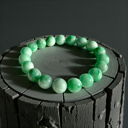 Certified Japanese Bright Green Burmese A-Jade Beaded Bracelet (MADE IN JAPAN) (10.50 mm Each x 19 beads) 05043