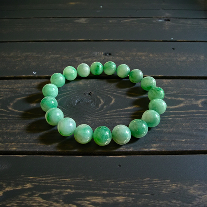 Certified Japanese Bright Green Burmese A-Jade Beaded Bracelet (MADE IN JAPAN) (10.50 mm Each x 19 beads) 05043