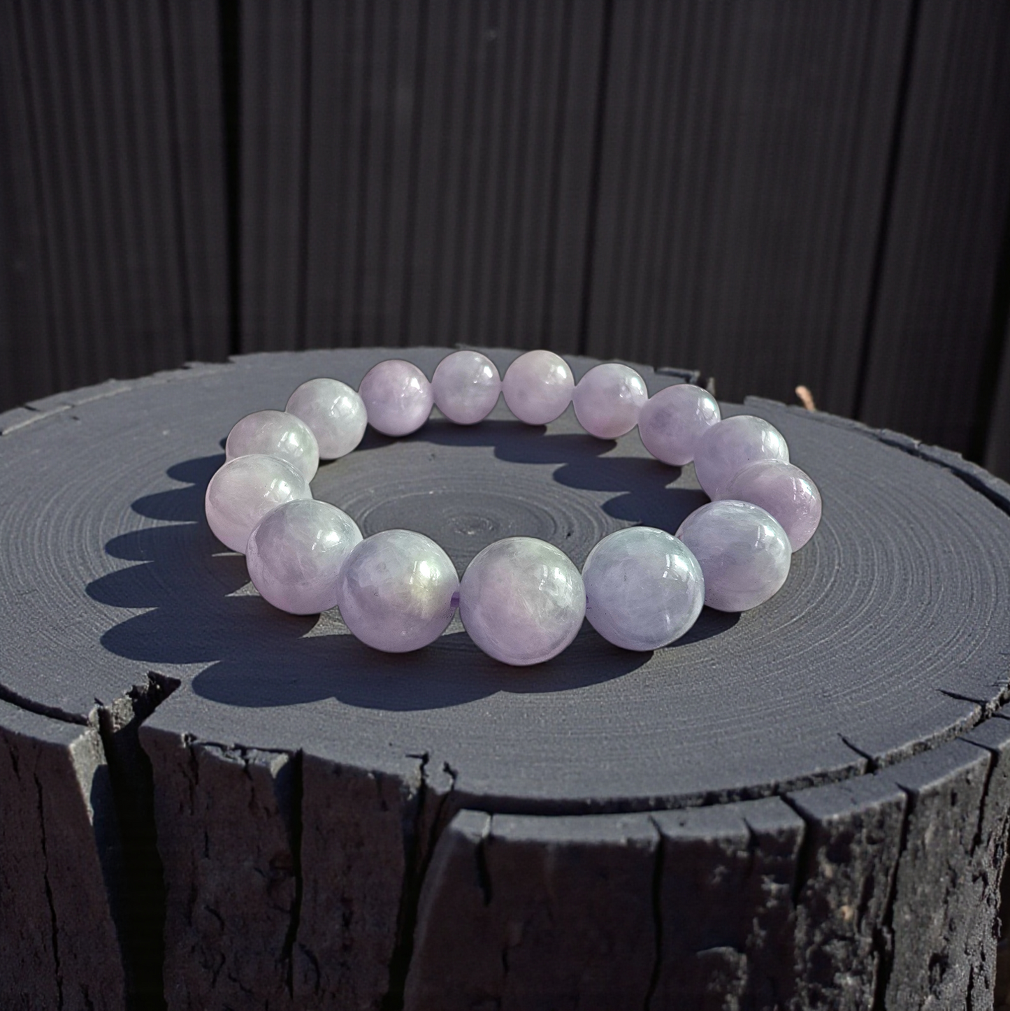 Certified Japanese Pale Lavender Burmese A-Jade Beaded Bracelet (MADE IN JAPAN) (12.50 mm Each x 15 beads) 05044