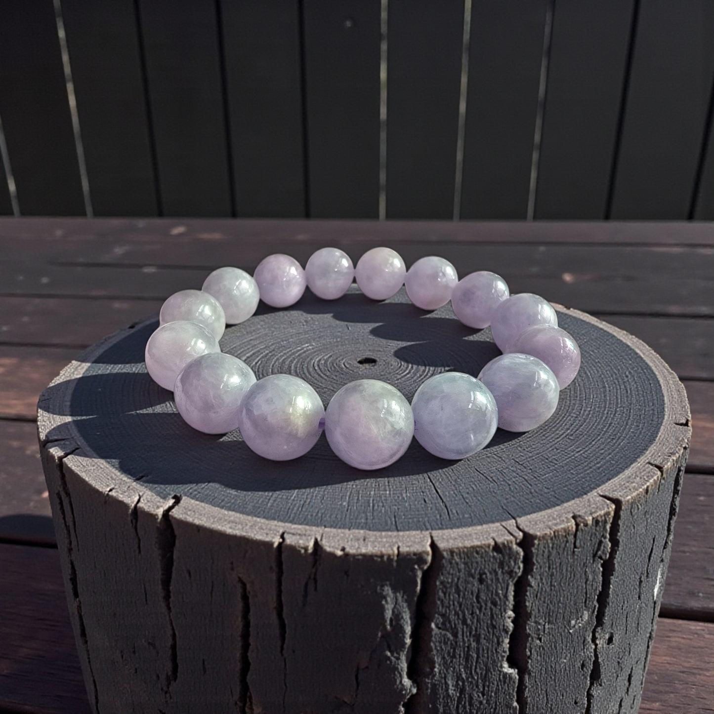 Certified Japanese Pale Lavender Burmese A-Jade Beaded Bracelet (MADE IN JAPAN) (12.50 mm Each x 15 beads) 05044