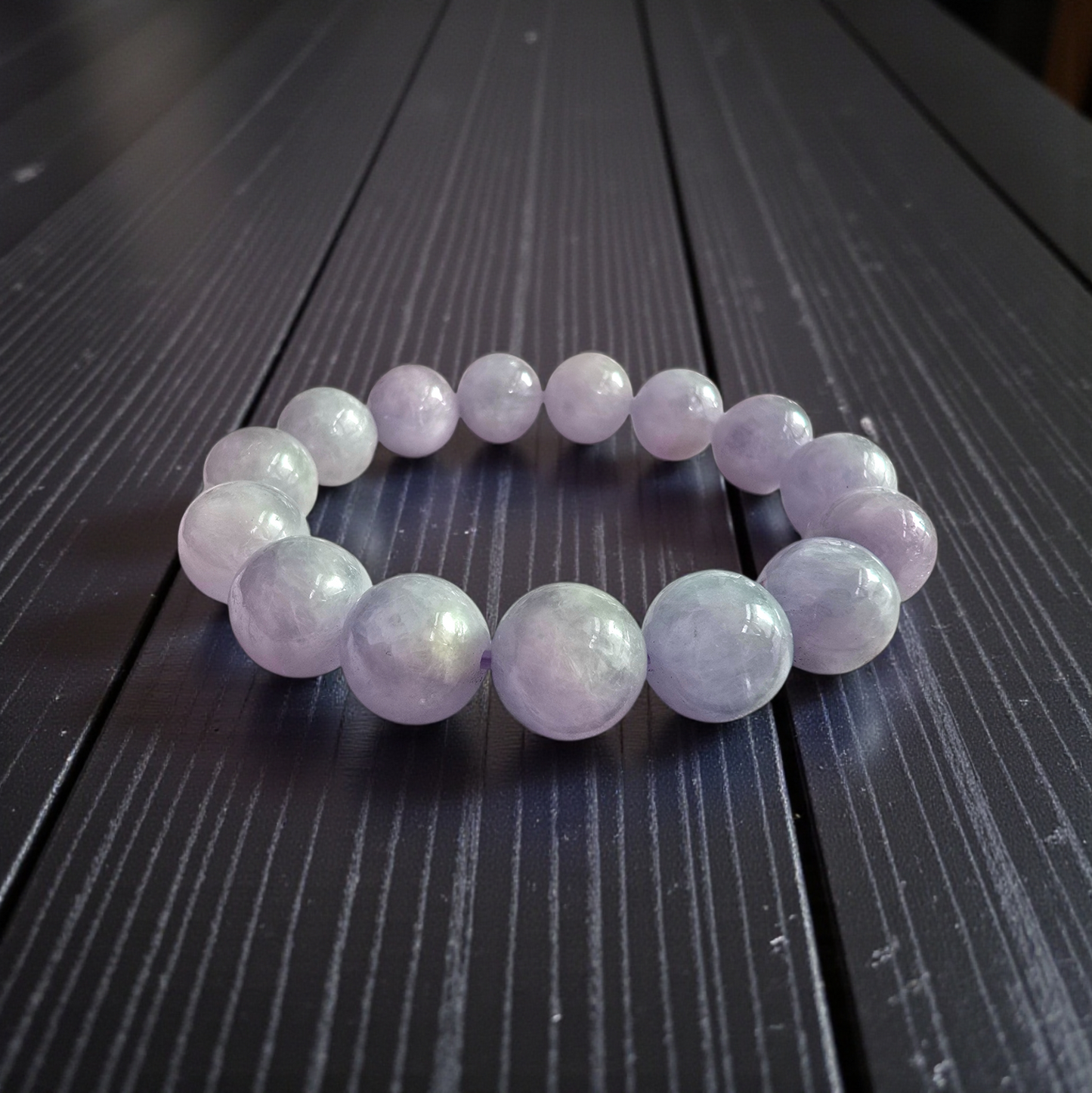 Certified Japanese Pale Lavender Burmese A-Jade Beaded Bracelet (MADE IN JAPAN) (12.50 mm Each x 15 beads) 05044