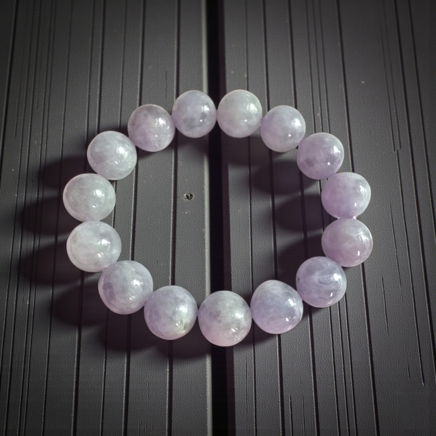 Certified Japanese Pale Lavender Burmese A-Jade Beaded Bracelet (MADE IN JAPAN) (12.50 mm Each x 15 beads) 05044