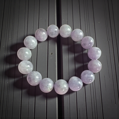 Certified Japanese Pale Lavender Burmese A-Jade Beaded Bracelet (MADE IN JAPAN) (12.50 mm Each x 15 beads) 05044