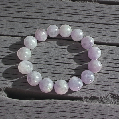 Certified Japanese Pale Lavender Burmese A-Jade Beaded Bracelet (MADE IN JAPAN) (12.50 mm Each x 15 beads) 05044
