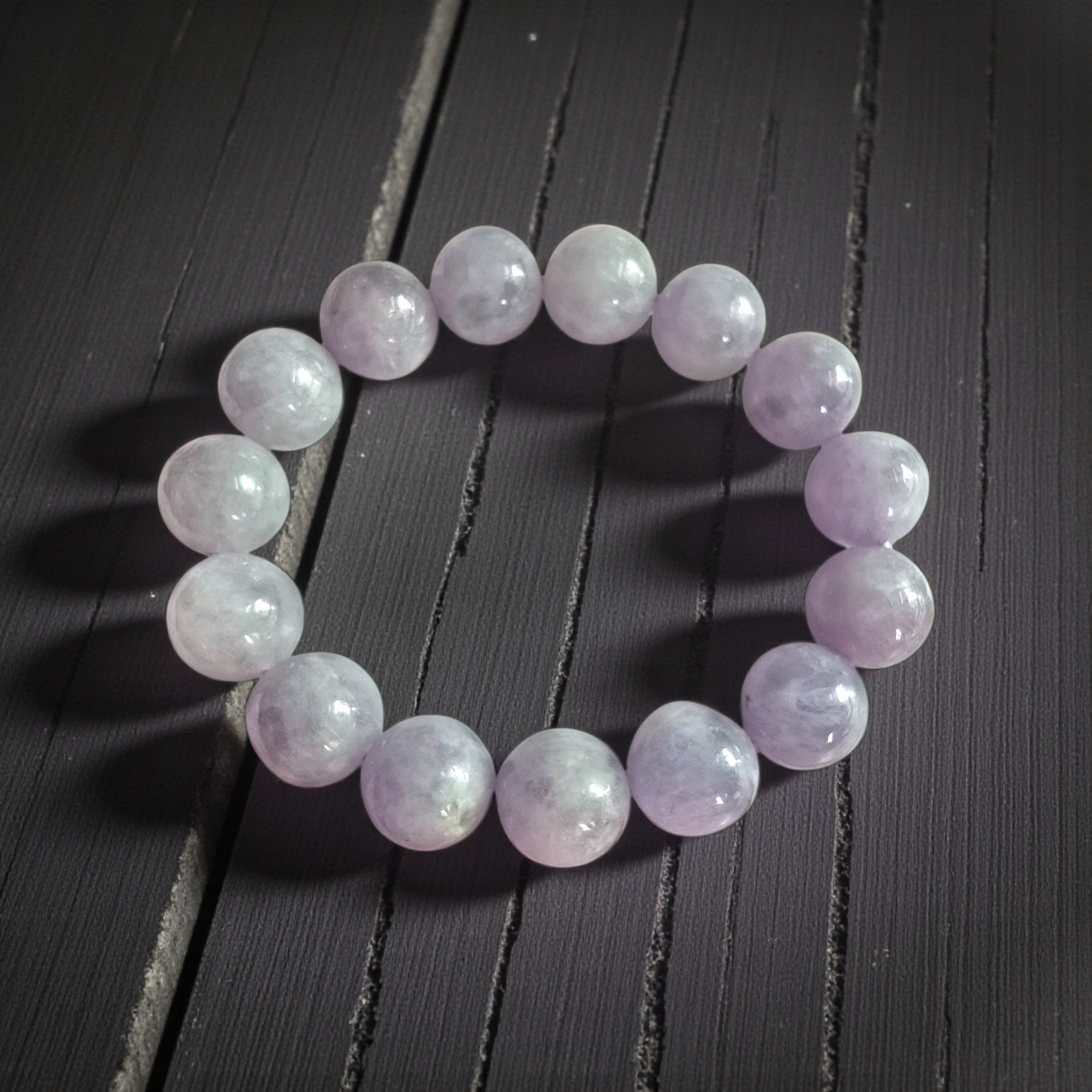 Certified Japanese Pale Lavender Burmese A-Jade Beaded Bracelet (MADE IN JAPAN) (12.50 mm Each x 15 beads) 05044