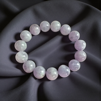 Certified Japanese Pale Lavender Burmese A-Jade Beaded Bracelet (MADE IN JAPAN) (12.50 mm Each x 15 beads) 05044