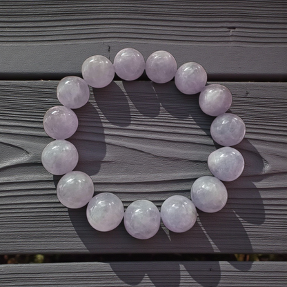 Certified Japanese Pale Lavender Burmese A-Jade Beaded Bracelet (MADE IN JAPAN) (12.50 mm Each x 15 beads) 05044