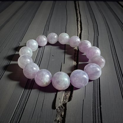 Certified Japanese Pale Lavender Burmese A-Jade Beaded Bracelet (MADE IN JAPAN) (12.50 mm Each x 15 beads) 05044