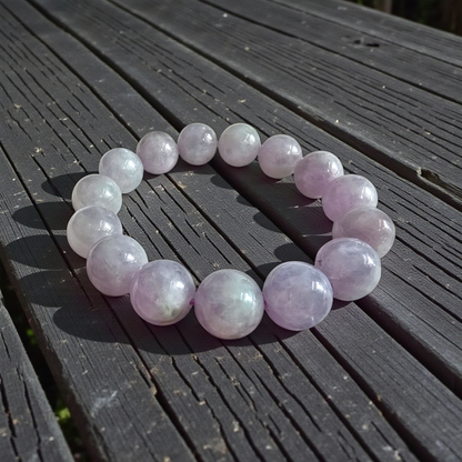 Certified Japanese Pale Lavender Burmese A-Jade Beaded Bracelet (MADE IN JAPAN) (12.50 mm Each x 15 beads) 05044