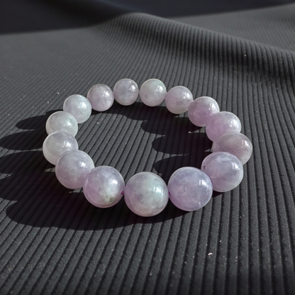 Certified Japanese Pale Lavender Burmese A-Jade Beaded Bracelet (MADE IN JAPAN) (12.50 mm Each x 15 beads) 05044
