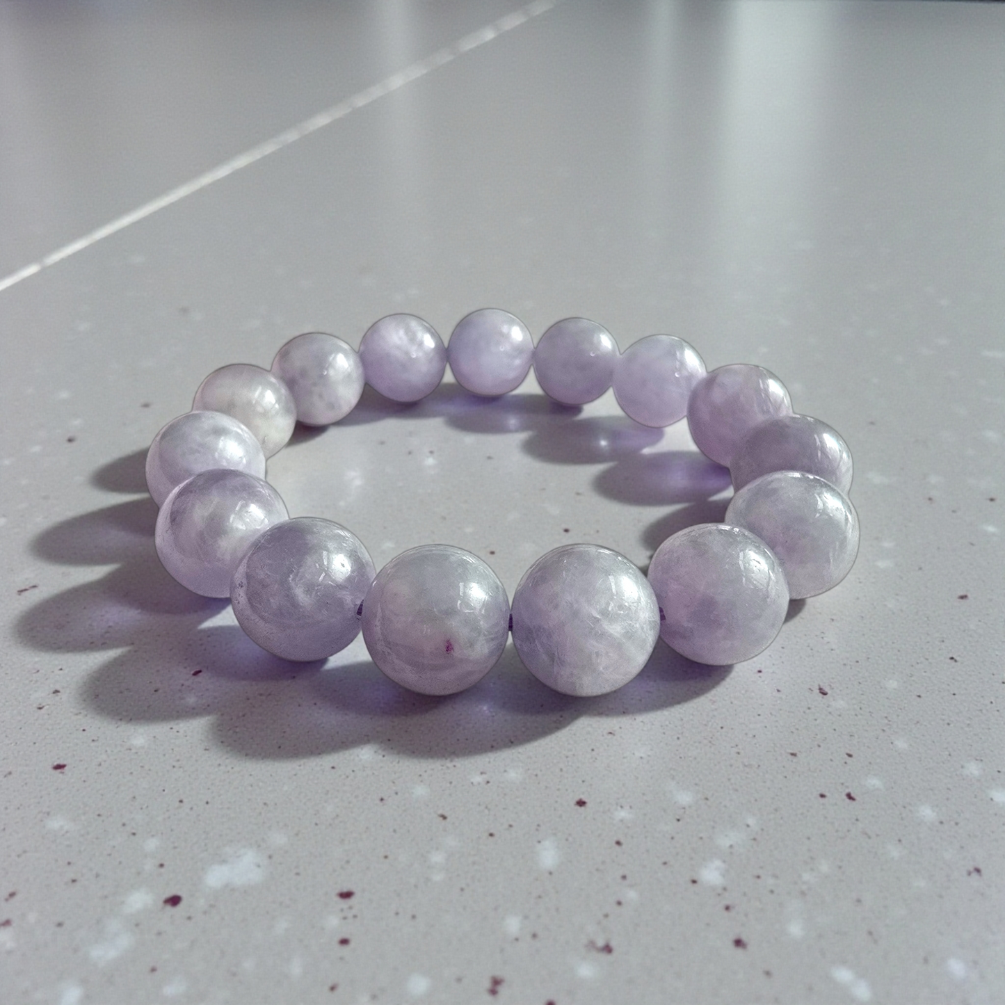 Certified Japanese Pale Lavender Burmese A-Jade Beaded Bracelet (MADE IN JAPAN) (12.50 mm Each x 15 beads) 05045