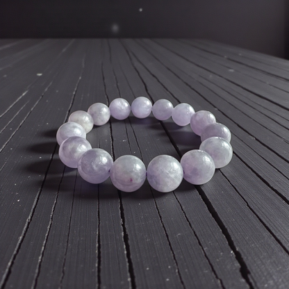 Certified Japanese Pale Lavender Burmese A-Jade Beaded Bracelet (MADE IN JAPAN) (12.50 mm Each x 15 beads) 05045
